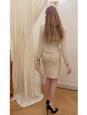 Tailleur veste blazer jupe en soie beige crème Taille XXS
