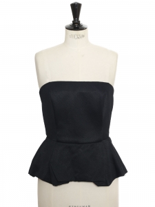 Black twill cinched strapless peplum top Retail price €900 Size 36