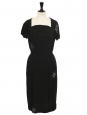 Robe années 40 cintrée mi-longue en soie noire brodée de cristaux Swarovski Prix boutique 2400€ Taille 36