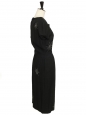40's style cinched mi-length black silk embroidered with Swarovski crystals evening dress Retail price €2400 Size 36
