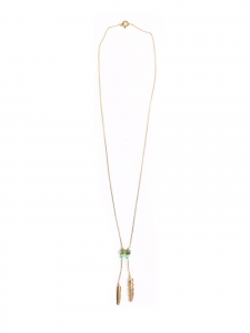 Turquoise green pearl and feather vermeil pendant necklace with thin vermeil chainRetail price €160