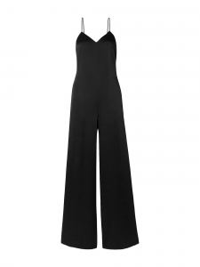 Black crêpe pant suits with thin straps and v neckline Retail price €950 Size 38