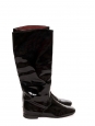 Flat black patent leather boots with square toe Retail price €1300 Size 38.5