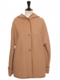 Camel wool and brown leather hooded coat Retail price €2100 Size 34 to 36