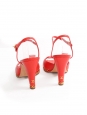 Red leather heel sandals embellished with gold chains Retail price €1500 Size 40,5