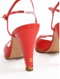 Red leather heel sandals embellished with gold chains Retail price €1500 Size 40,5