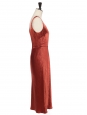 Copper red crackled satin midi dress with large straps Retail price $345 Size L