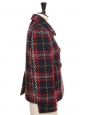 Navy and red double breasted tartan wool jacket Retail price €2550 Size 36
