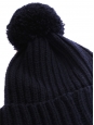 Navy blue wool knitted beanie hat with bobble, one size fits all