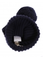 Navy blue wool knitted beanie hat with bobble, one size fits all