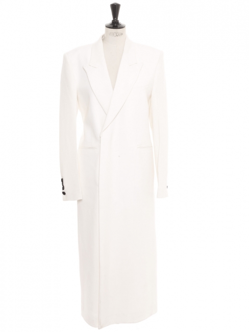 White wool twill double breasted maxi coat Retail price €1000 Size L