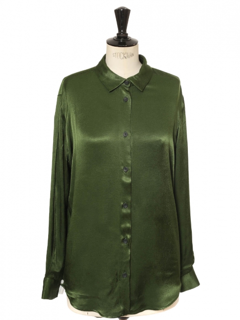 Chemise manche longues en satin de bambou vert forêt Prix boutique 275€ Taille 38
